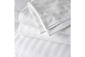 RECCI 1Pcs Flat Sheet Oversized (132 X 110) 800 Thread Count 100% Egyptian Cotton Luxury Quality Bedding Flat Sheet White Stripe