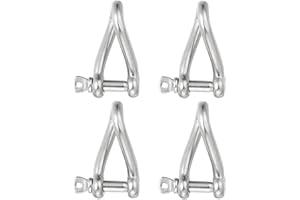 PATIKIL 316 Stainless Steel Twist Shackle 5/16" 8mm, 4 Pack 661 Lbs Load Screw Pin Shackles for Traction Steel Wire Ropes Mar