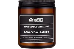 MAKE LIFE EXCLUSIVE Scented Candles for Men | Tobacco & Leather Scented | Wooden Wick, Long Lasting, Masculine Scents | Natural Soy Jar Candle for Home, Bacehlor Pad Decor | The Perfect Mens Gift