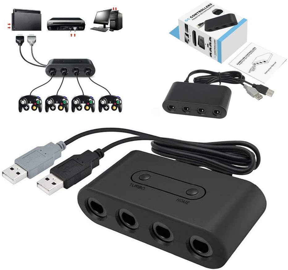 Gamecube Controller Adapter for Nintendo Switch, WiiU & PC, Super Smash Bros, Plug & Play No Driver Need, with Trubo & Vibration