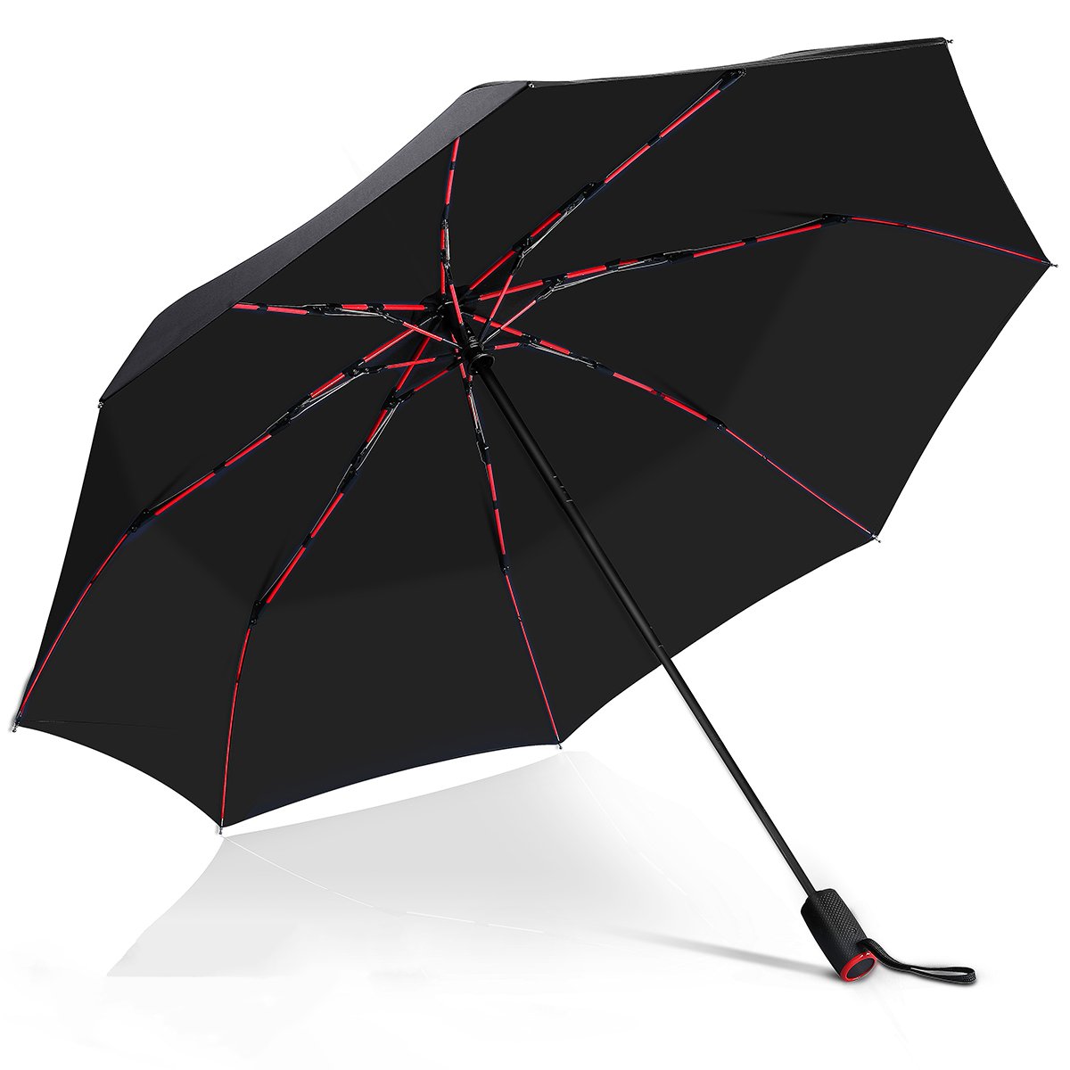 VONDAVO Folding Umbrella Windproof and Automatic Close, 8 Durable Red Fiberglass Ribs and 210T Polyester Teflon Coated, Non-Slip Handle, for Travel - 104cm Diameter