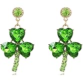 DEYOUM St Patrick's Day Earrings for Women Rhinestone Crystal Clover Irish Shamrock Green Leaf Dangle Drop Earring St Patricks Day Jewelry Gift Accessories