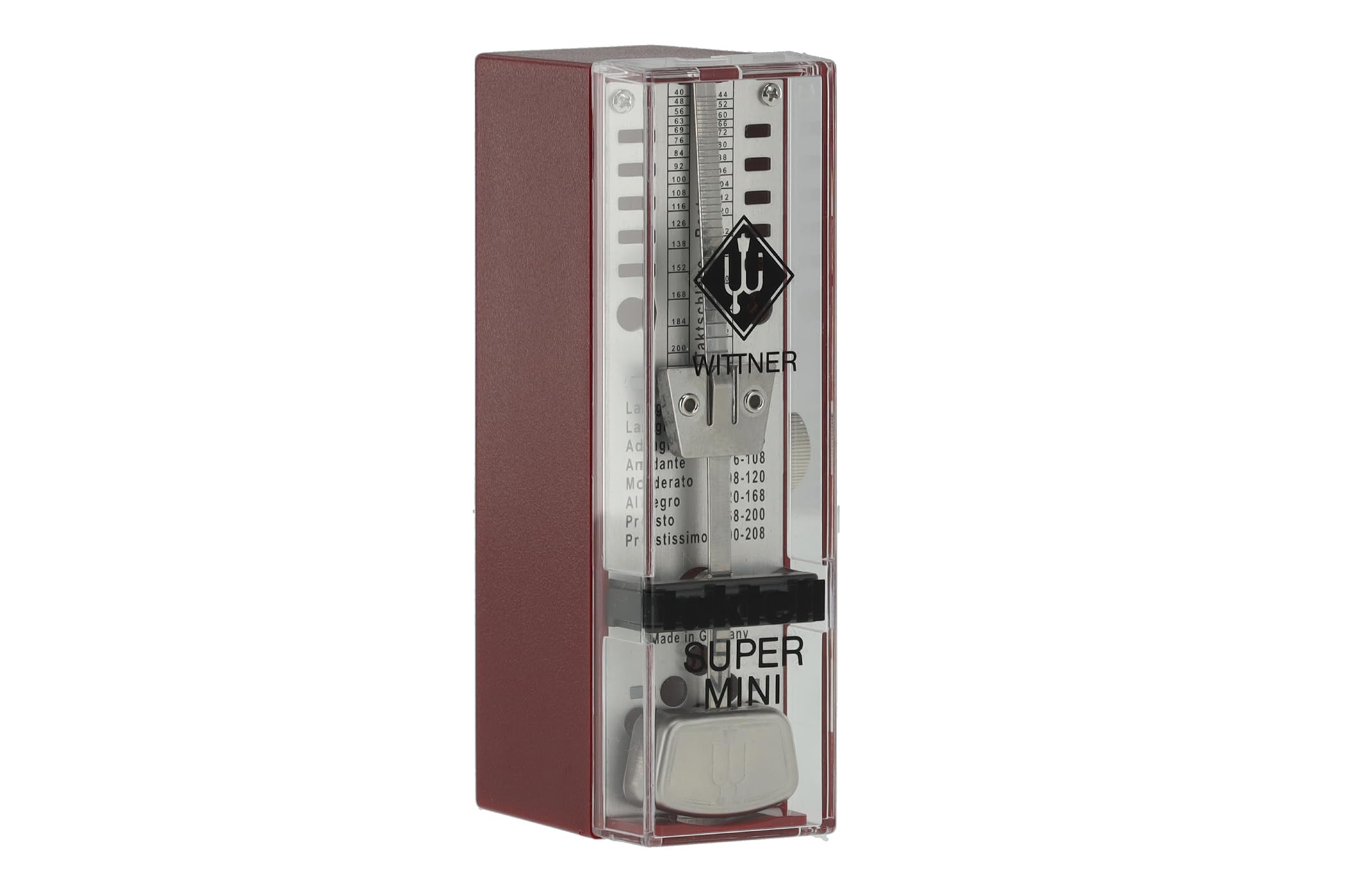 Wittner Metronome Taktell Super-Mini Series 880 - Plastic casing - Without bell - Ruby red - Mechanical winding - No batteries required - Made in Germany
