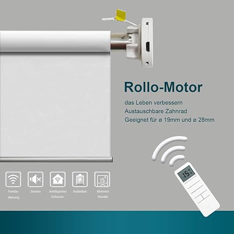 HOMEDEMO Akku Rollomotor für elektrische Innen Rollos Rollomotor für Rollos Doppelrollos und Verdunklungsrollo 19mm/28mm Aust