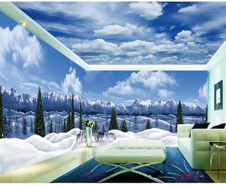 Amazon Hershop ファッション美しい防水壁紙雪をかぶった山々の荒野ファッション家全体の背景 250x175cm 壁紙