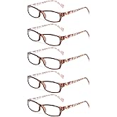 Kerecsen Reading Glasses 5 Pairs Fashion Ladies Readers Spring Hinge with Pattern Print Eyeglasses for Women (5 Brown, 0.5, x)