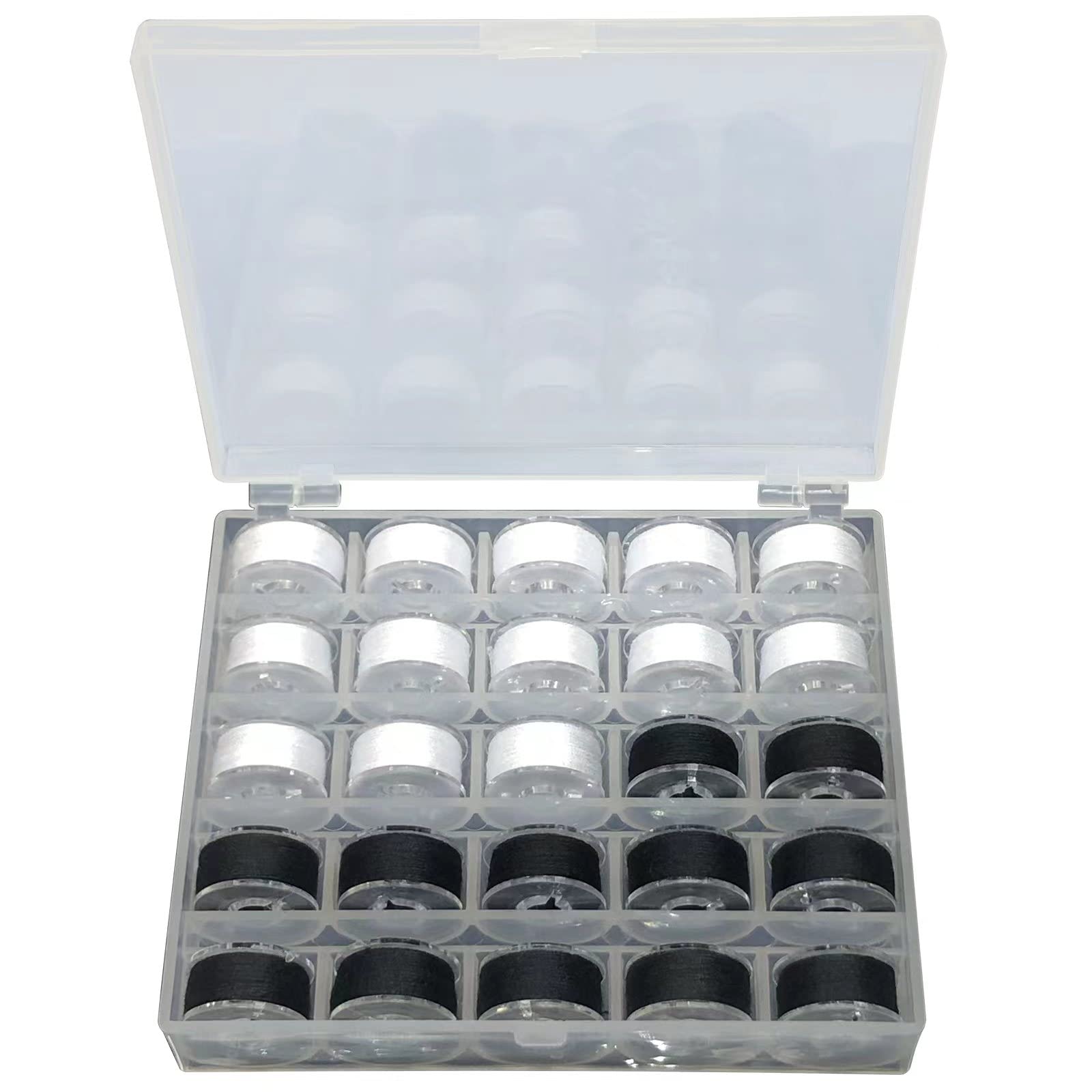 25 Pcs Bobbins for Sewing Machine, Black & White Sewing Machine Thread, Pre-Wound Bobbins with Bobbin Case for Household, Mini Handheld and Embroidery Sewing Machines(NOT for Industrial Use) — image 1