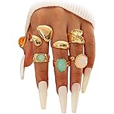 Rrdaily Gold Chunky Hammered Dome Resin Rings Set,Open Adjustable Pleated Stackable Knuckle Finger Rings Set Party Jewelrys Accessories Gift for Women