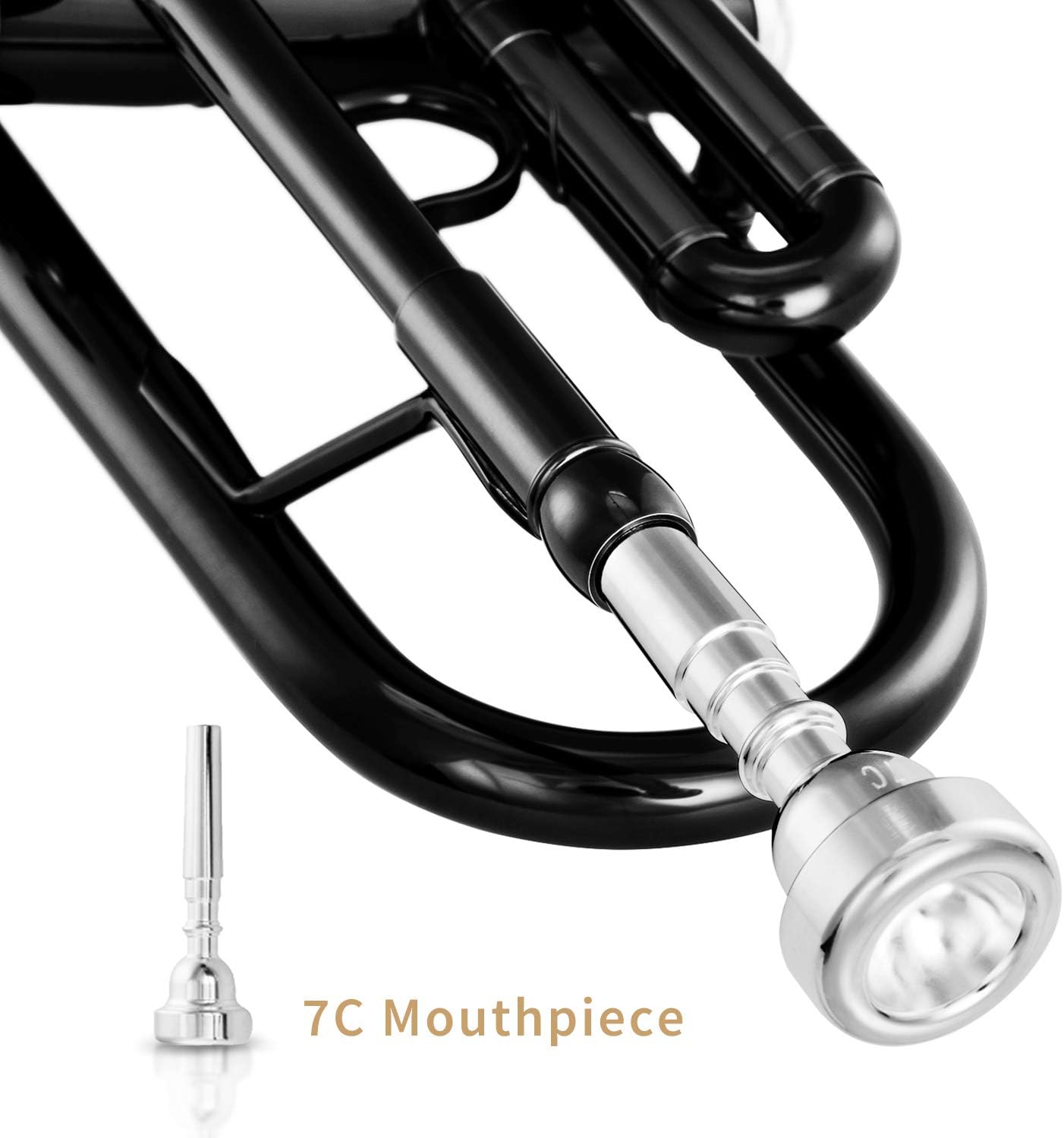 Eastar Standard Bb Black Trumpet Set for Student Beginner Brass Instrument with Hard Case, Gloves, 7 C Mouthpiece, Valve Oil and Trumpet Cleaning Kit, ETR-380B (Black): Musical Instruments