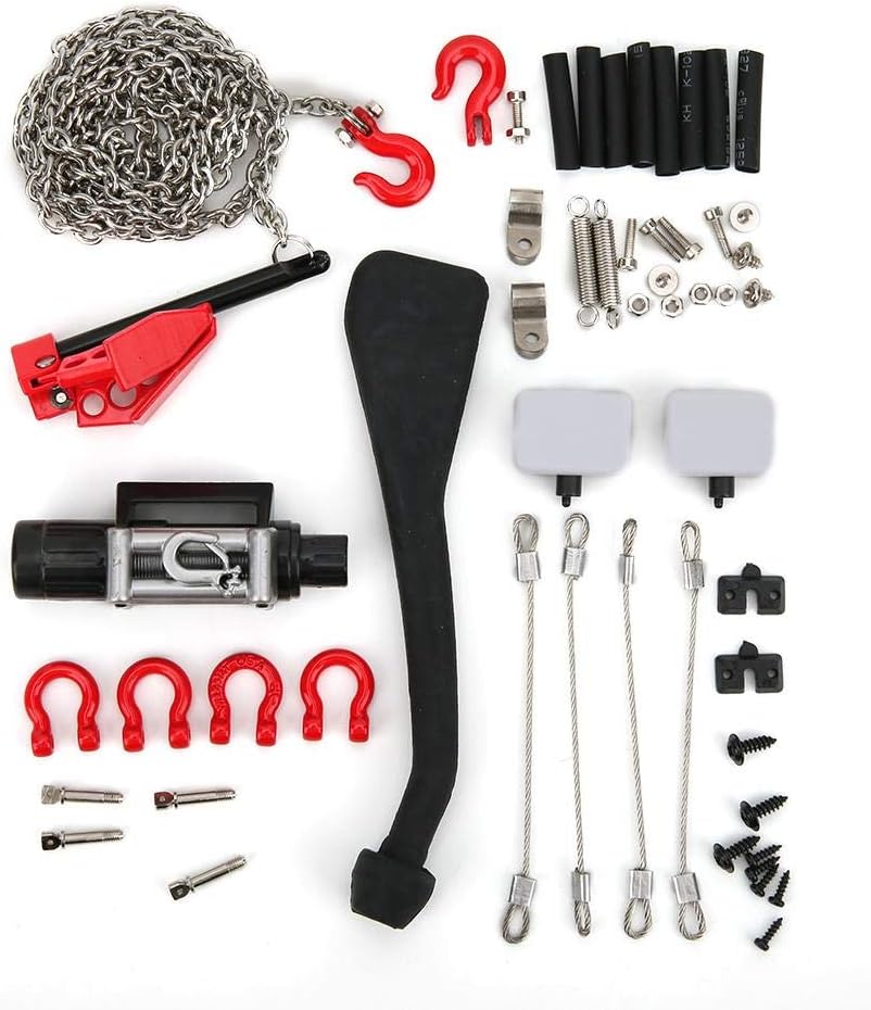 7pcs RC Car Decorative Tools, Exhaust Pipe Steel Wire Rope Rescue Hook Capstan Lamp Shade Anchor Chain Rope RC Car Decorative Tool Sets for 1/10 RC Car