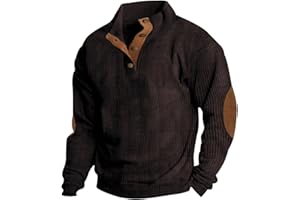DodutopZG Mens Grandpa Sweaters Vintage Corduroy Pullover Sweatshirt Stand Collar Corduroy with Elbow Patches Sweater Shirt