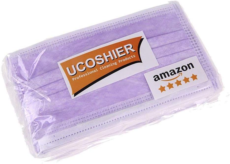 UCOSHIER 50Pcs Disposable Earloop Face Mask 3-Ply Non-woven Mouth Cover Filter Dust Medical Surgical Face Masks,Purple