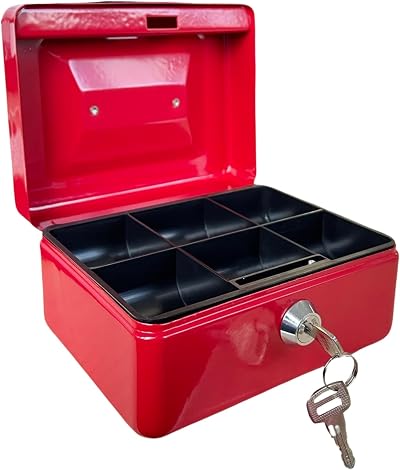 Requisite Needs Metal Money Box Tin 6 Inch Steel Cash Safe Box with Lock
