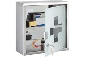 Timgle First Aid Wall Cabinet with Lock Medicine Wall Mounted Bathroom Storage Hanging Medical Cabinet with Safety Glass Door for Bathroom(2 Shelves,Silver)