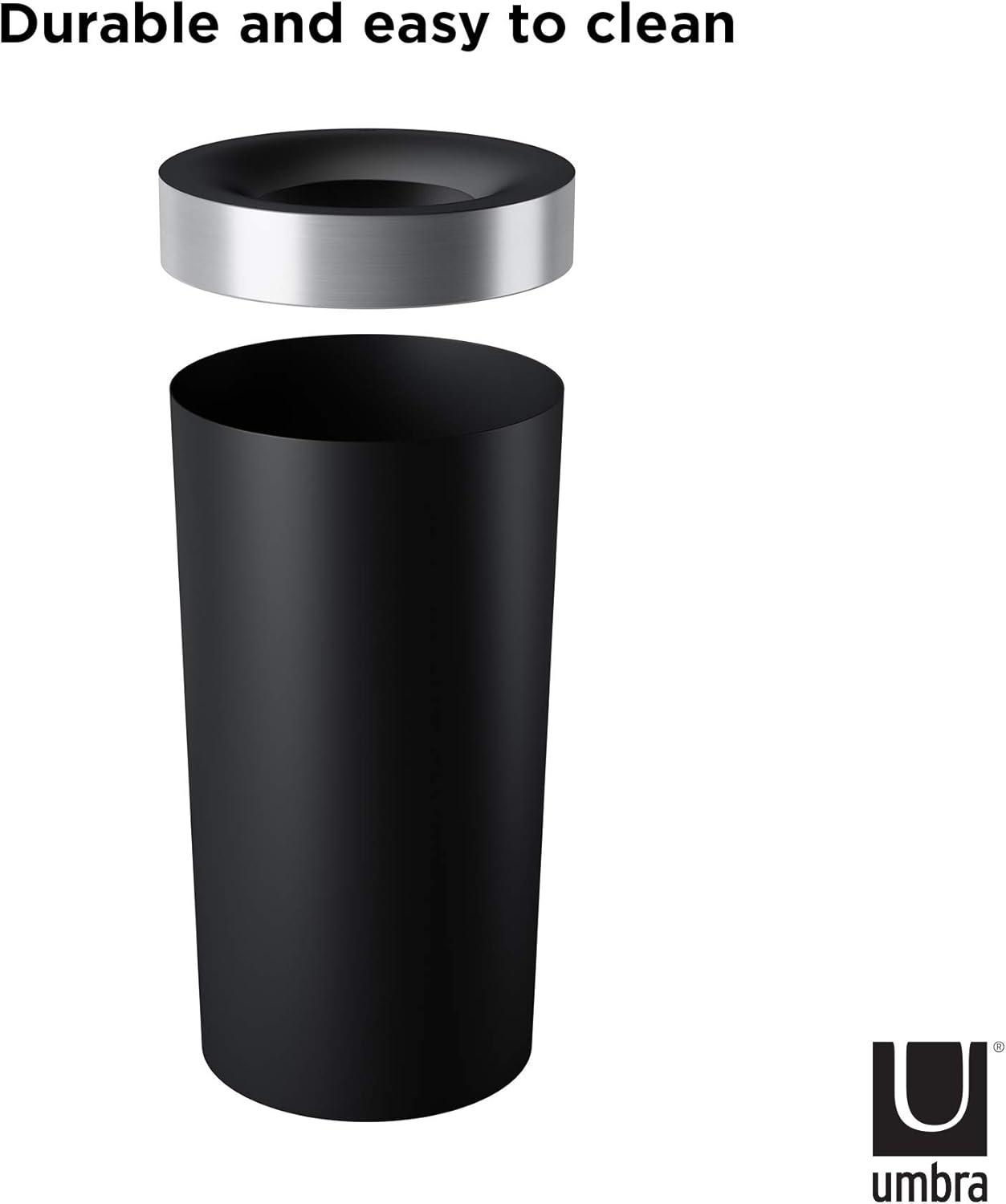 Umbra Vento Open Top 16.5-Gallon Kitchen Trash Large, Garbage Can for Indoor, Outdoor or Commercial Use, Black/Nickel: Home & Kitchen