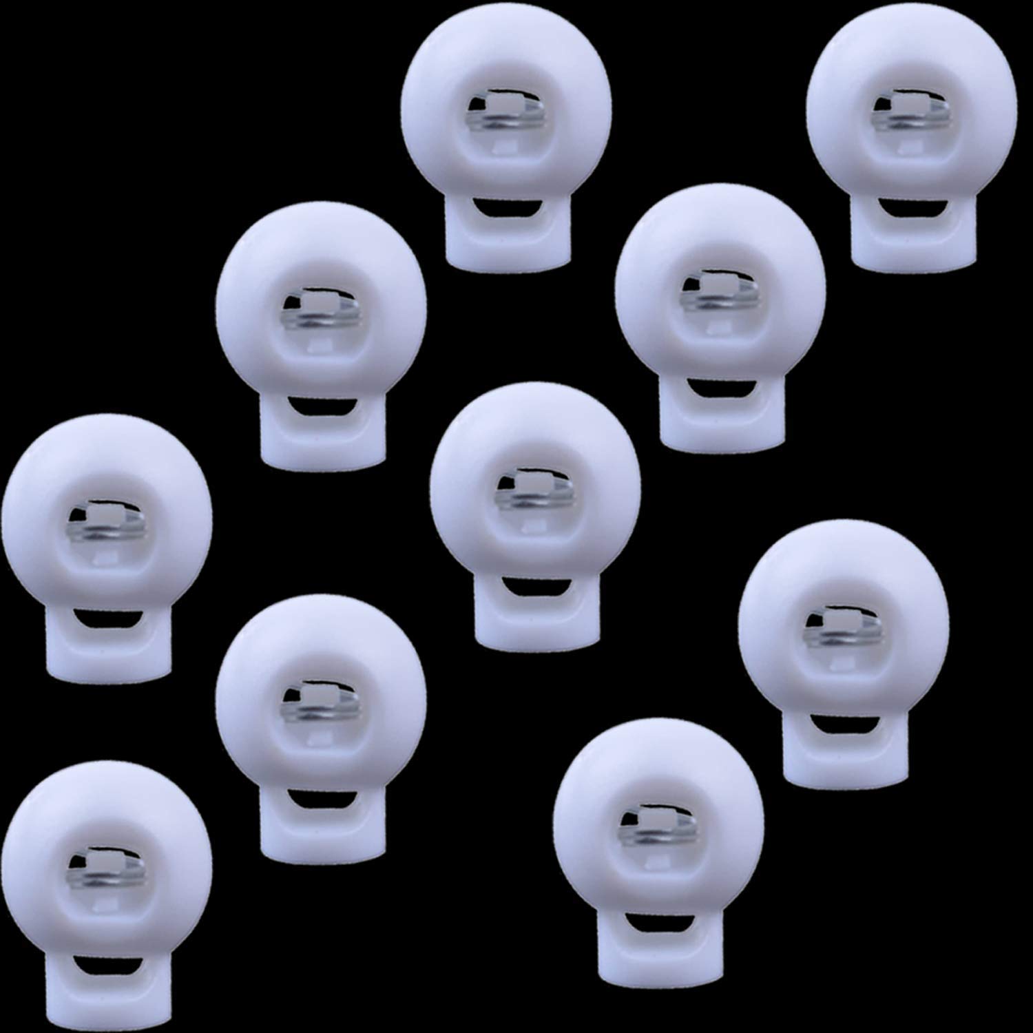 Trimming Shop Pack of 50 White Toggle Cord Lock for Drawstrings - Round Plastic Stopper for Clothing and Bag Strings - Fastener for Closing and Securing Laces and Straps