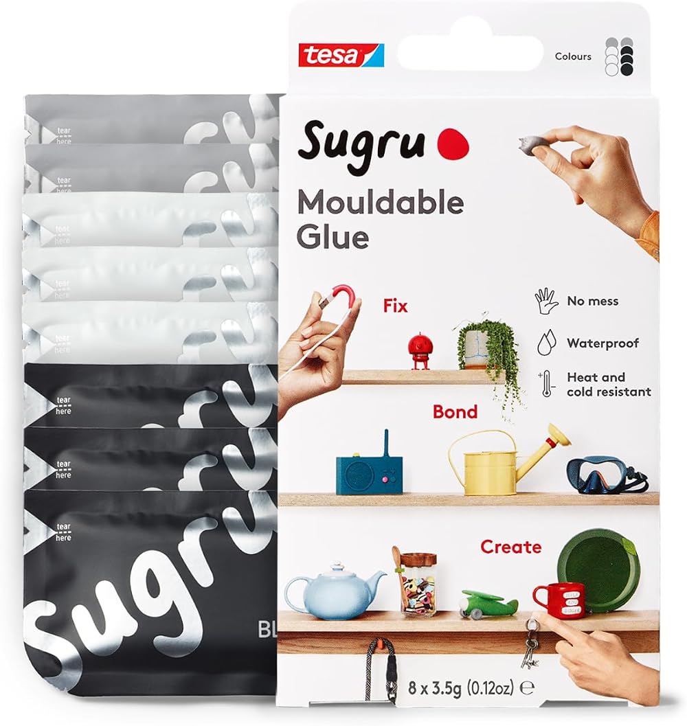 Tesа Sugru Mouldable Glue 8-Pack Black White Gray - Multi-Purpose repairs