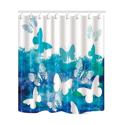 Amazon Com Nymb Vector Blue Splashing Butterfly Shower Curtain