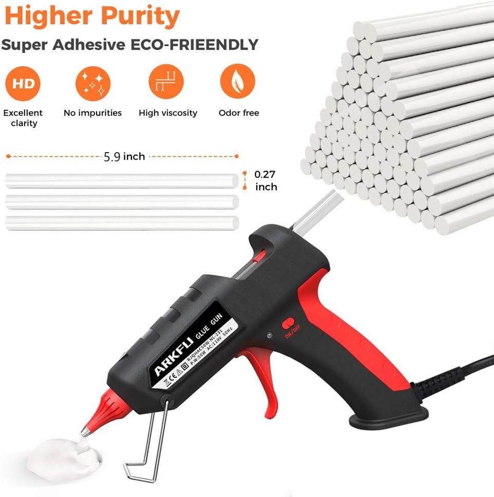 Glue Gun Sets, ARKFU Mini Hot Melt Glue Gun 50w Kit with 30pcs(5.9x0.27 inch) Glue Sticks and Carry Case for DIY, Packaging & Sealing, Arts & Craft, Home Quick Repairs Etc(Black)