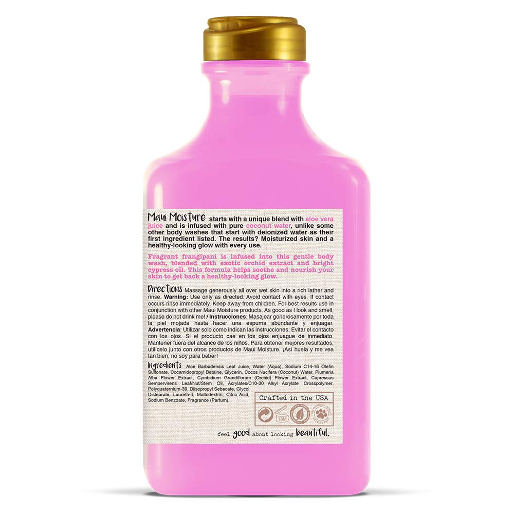 Maui Moisture Frangipani Body Wash for Dry Skin 19.5 Ounce Moisturizing Body Wash Formulated for Dry Skin, with Aloe Vera Juice and Coconut Water, Silicone Free : Beauty