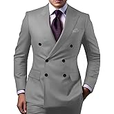 Grey 2 Piece Slim Fit Men Suit Double Breasted Turtle Neck Suit for Men Solid Tuxedo Set for Formal Wedding Prom Size 2XL