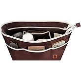 SDANG Purse Organizer Insert with Zipper – Pink Handbag & Tote Bag Organizer | Bag-in-Bag Insert with Pockets for Purses, Totes & Travel(Brown,Large 30)