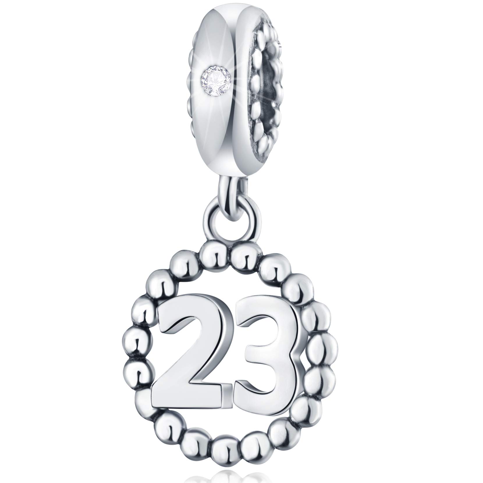23 Number Bracelet Charms, 925 Sterling Silver Pendant Beads Fit Pandora Charm Bracelets, Necklace, and European Snake Chain, Dangling for Happy Birthday 23th Anniversary 23 Years