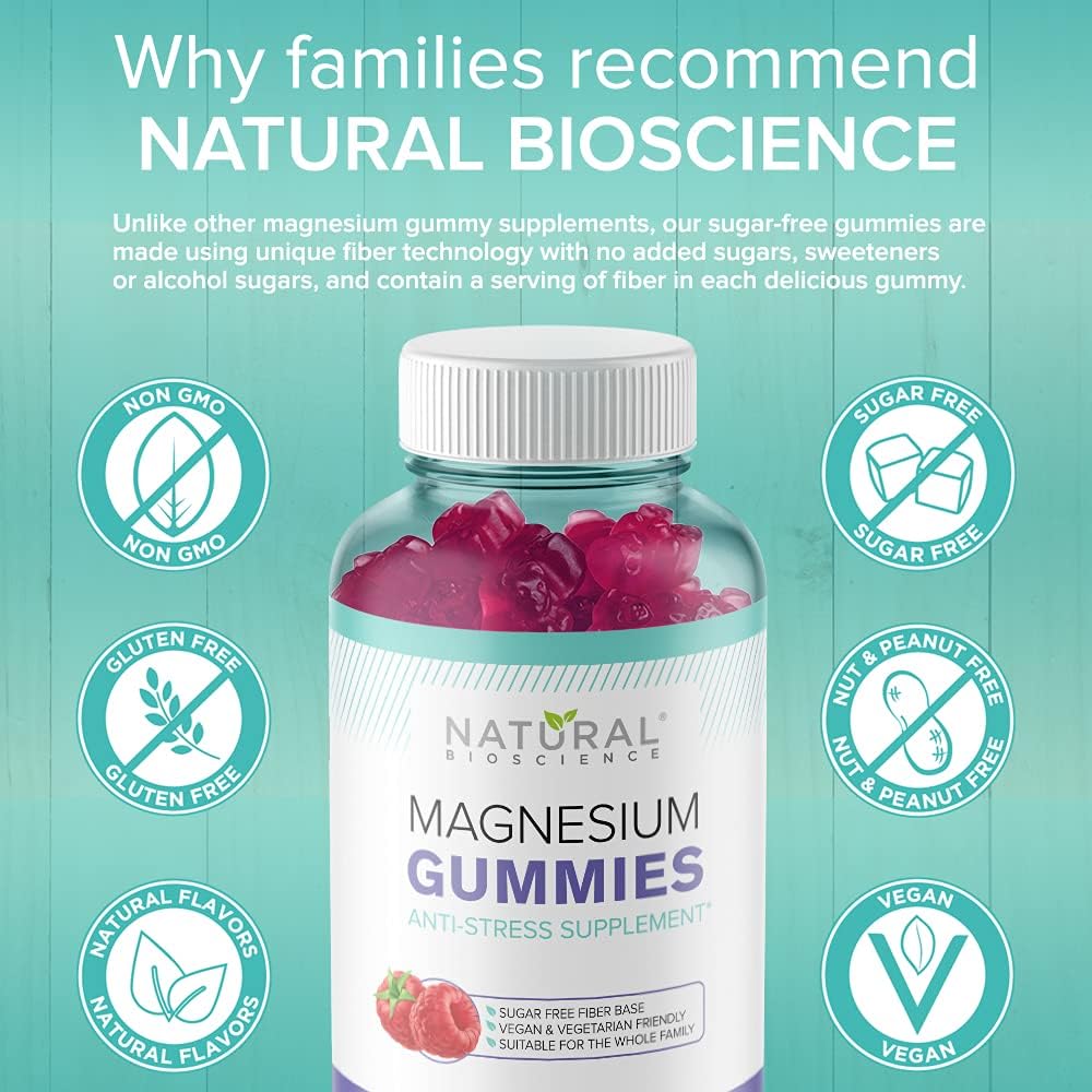 Sugar Free Magnesium Gummies - 180 Gummies, Calming Anti-Stress Gummies, Magnesium Supplement for Kids and Adults, Vegan, Gelatin-Free, Gluten-Free, Non-GMO, Delicious Natural Raspberry Flavor (180): Health & Personal Care