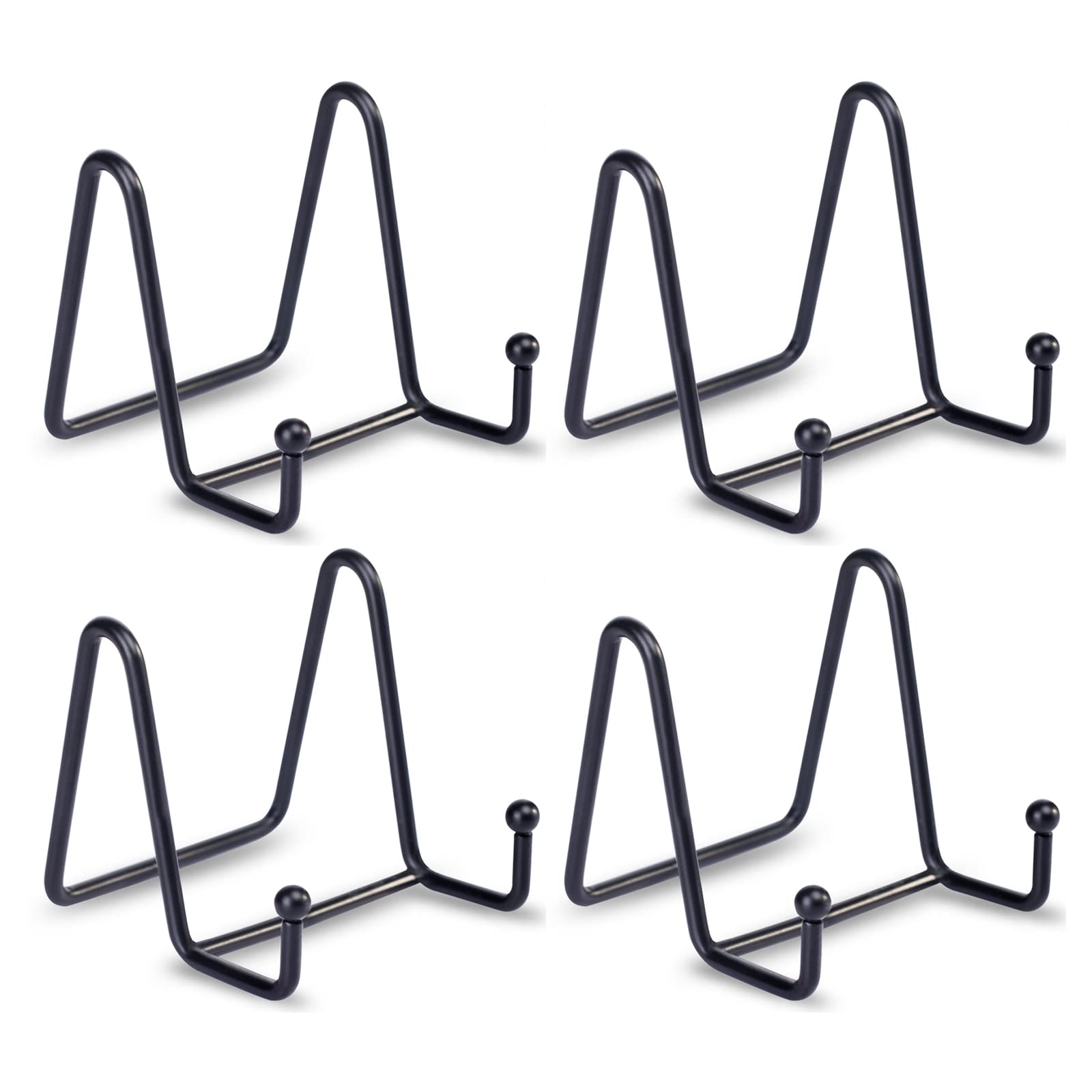 HCHLQLZ Plate Stands for Display - 3 Inch Metal Easel Holders for Small Decorative Plates, Picture Frames, Photos, Postcards, Tabletop Art - Black - 4 Pack