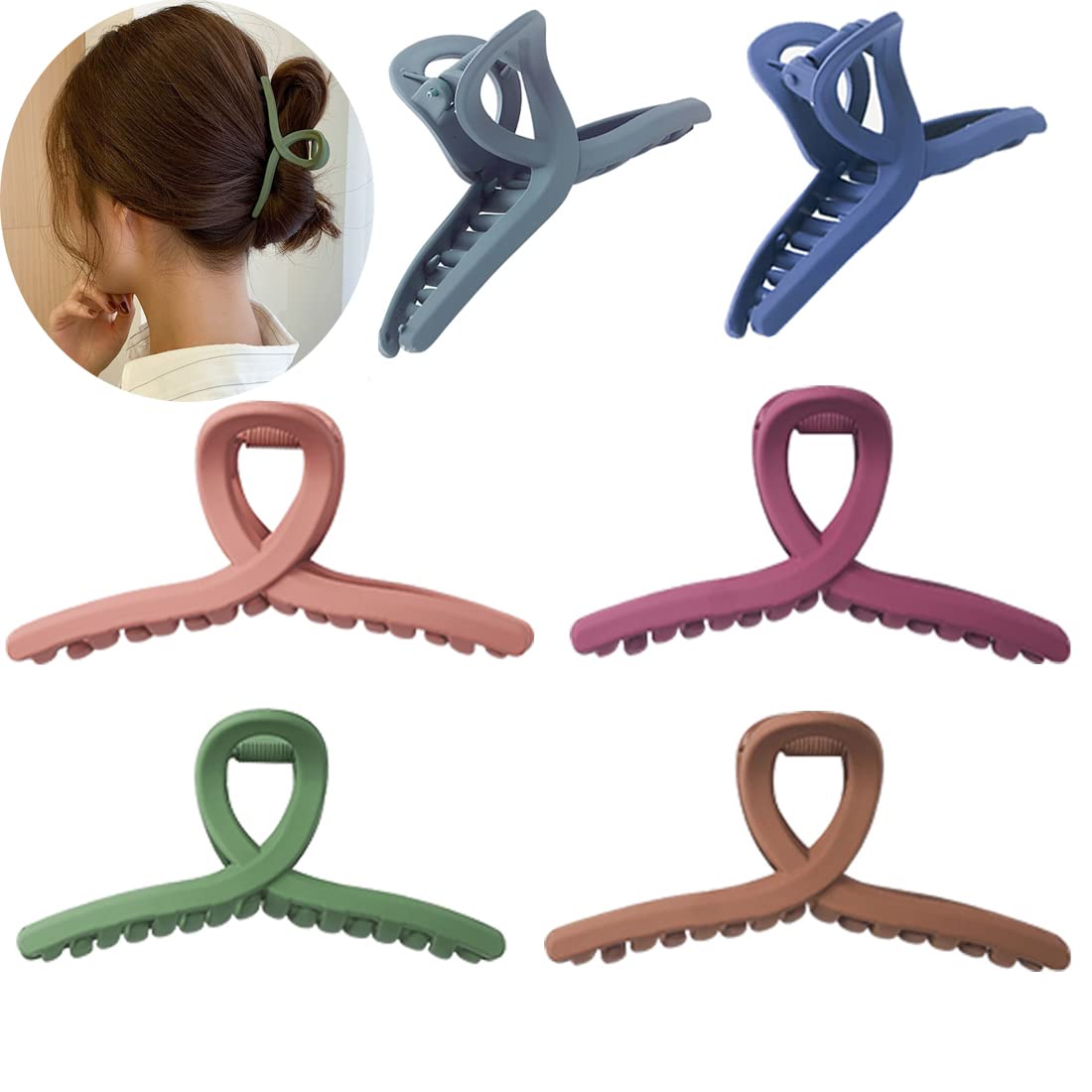 Senllori 6 PCS Hair Claw Clips Big Claw Clips, Non slip Hair Clip Strong Hold Jaw Clips for Women and Girls Straight, Curly & Wavy Hair (4.3 Inch)