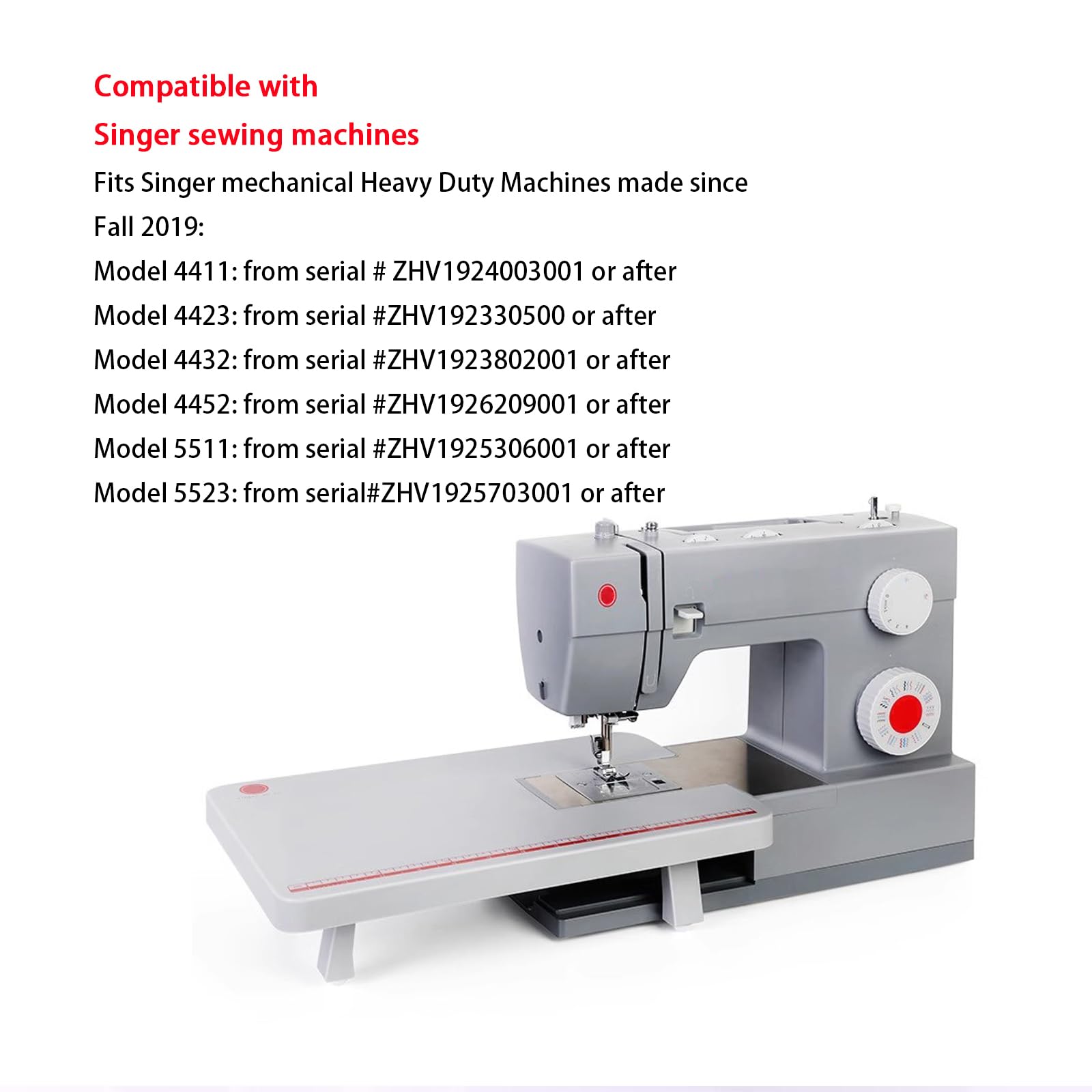 VANELY Sewing Machines Extension Table for Singer 4411, 4423, 4432,4452,5511,5523 Heavy Duty Sewing Machines (Gray)