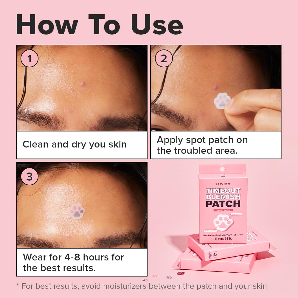 I DEW CARE Hydrocolloid Acne Pimple Patch - Timeout Blemish Happy Paws | Cute Patches, Facial Stickers, Absorbing with Tea Tree Leaf Oil, Trouble Treatment for Face, 36 Count