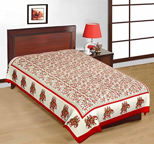 Bombay Spreads Cotton 144 TC Bedsheet |Single Bed Sheet | 100% Cotton | Rajasthani Design | Red, UCESB37
