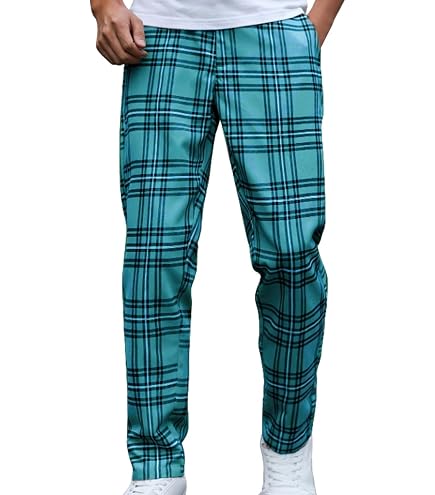 Men's Linen Plaid Casual Pants Fashion Stretch Dress Pants Plaid Pants Business Suit Golf Relaxed (Green,30) : Clothing, Shoes & Jewelry