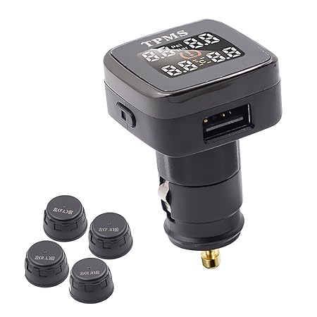 MagiDeal Car TPMS Tire Pressure LCD Digital Monitoring System Wireless 4 Sensors Support USB mobile phone charging