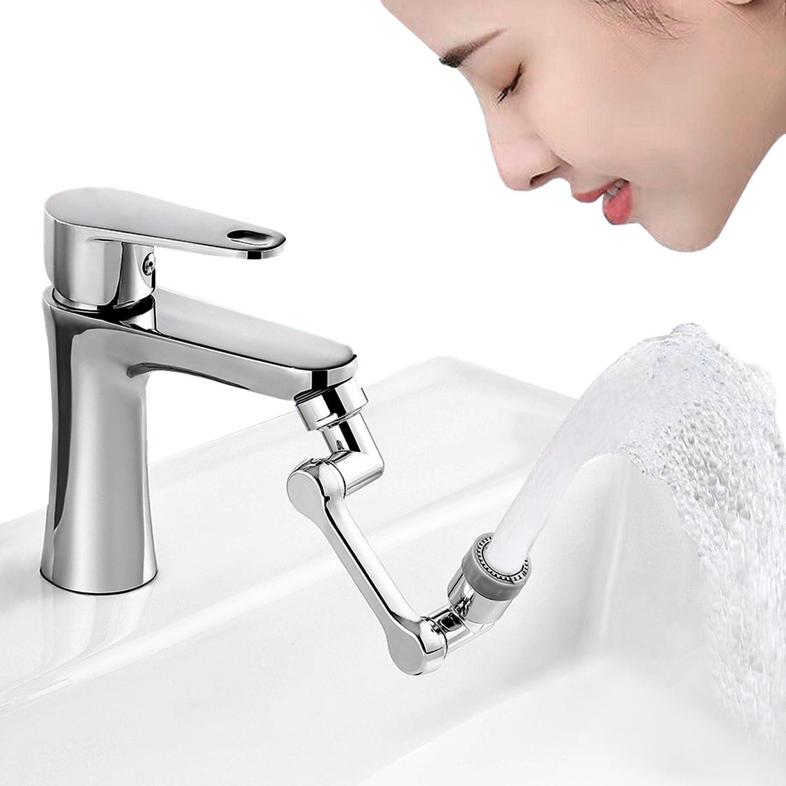 Faucet Extender Kitchen Bathroom Sink Tap Faucets Adapter Head Aerator, 2 Mode 360° Swivel Large Flow Anti-Splash Alloy