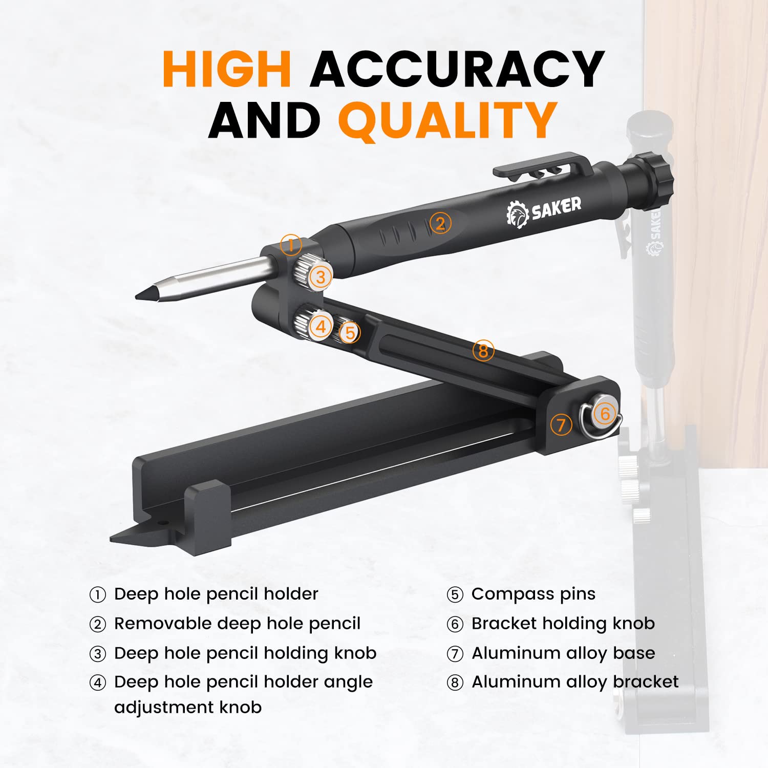 Saker Multi-function Scribing Tool- Construction Pencil- Aluminum Alloy Scribe Tool with Deep Hole Pencil,DIY Woodworking Scribe Gauge Scriber Line Maker Measuring Tool,Gifts For Men(5.5Inch BLACK)
