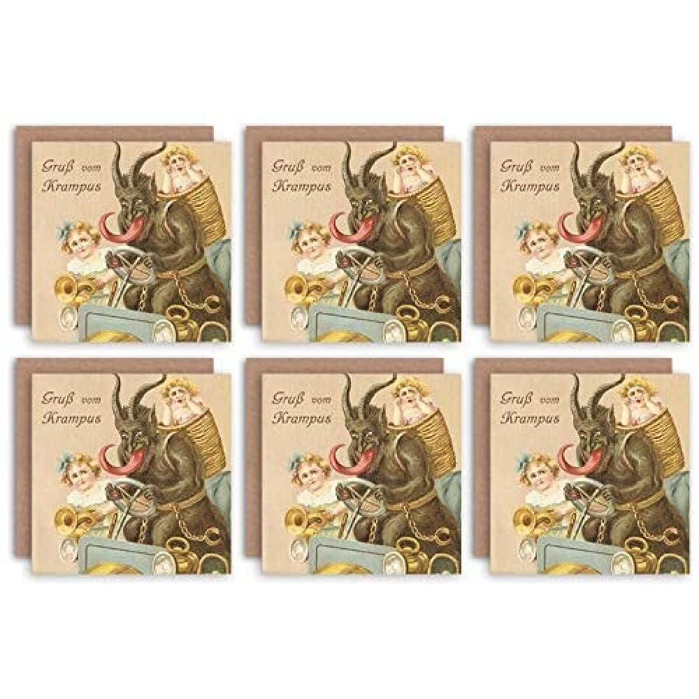 Wee Blue Coo Christmas Cards x6 Krampus Anti Santa Funny Kids Set Xmas Cards