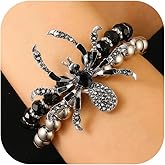 Topty Spider Bracelets for Women Punk Holloween Bracelets for Women Men Gothic Black Beaded Stretch Bracelet Elastic Layered Beads Hand Jewelry