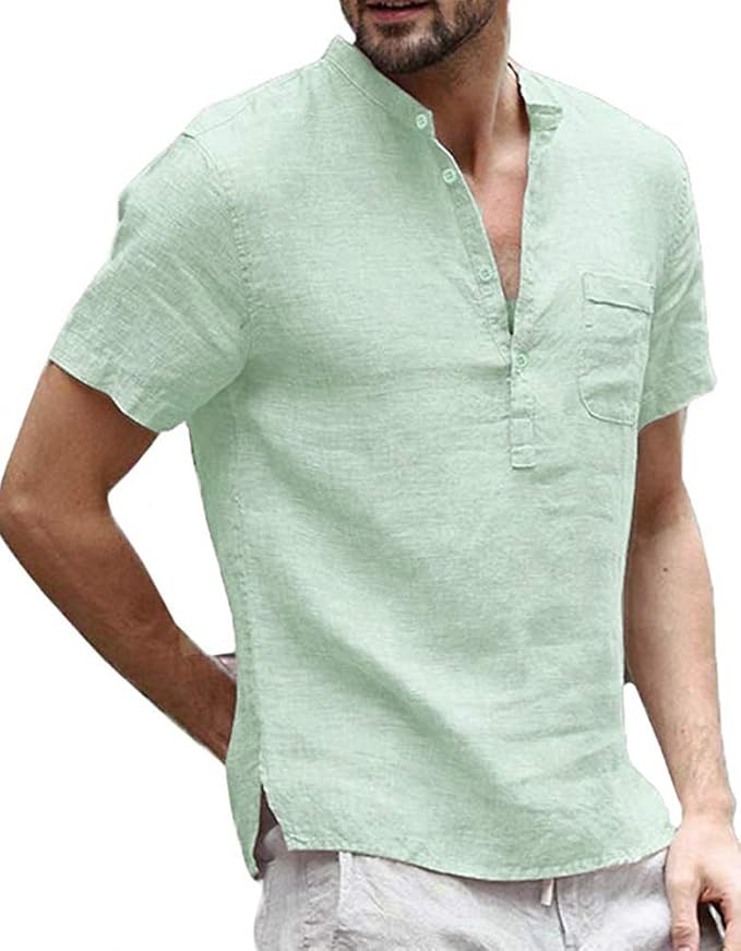 Buy Gtealife Mens Linen Cotton Henley Shirts Casual Short Sleeve T
