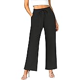NILOUFO Women Wide Leg Pants Drawstring Elastic High Waisted Palazzo Casual Trousers with Pockets Lounge Comfy