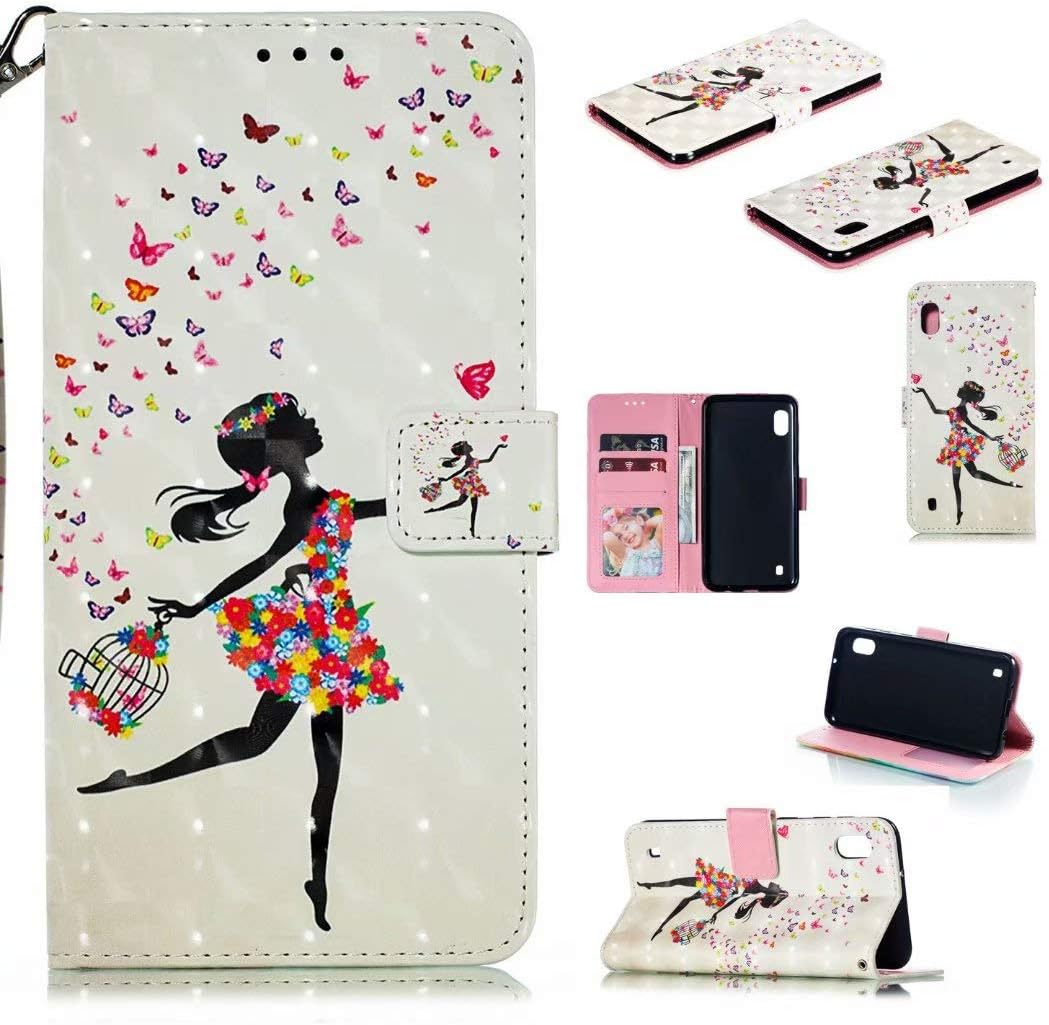 Samsung Galaxy A10 Case, Ballet Butterfly Fairy Dancer Flowers Leather Folio Flip Wallet Stand Case with Wrist Strap Credit Card Slots for Samsung Galaxy A10 (6.2") 2019 / Galaxy M10