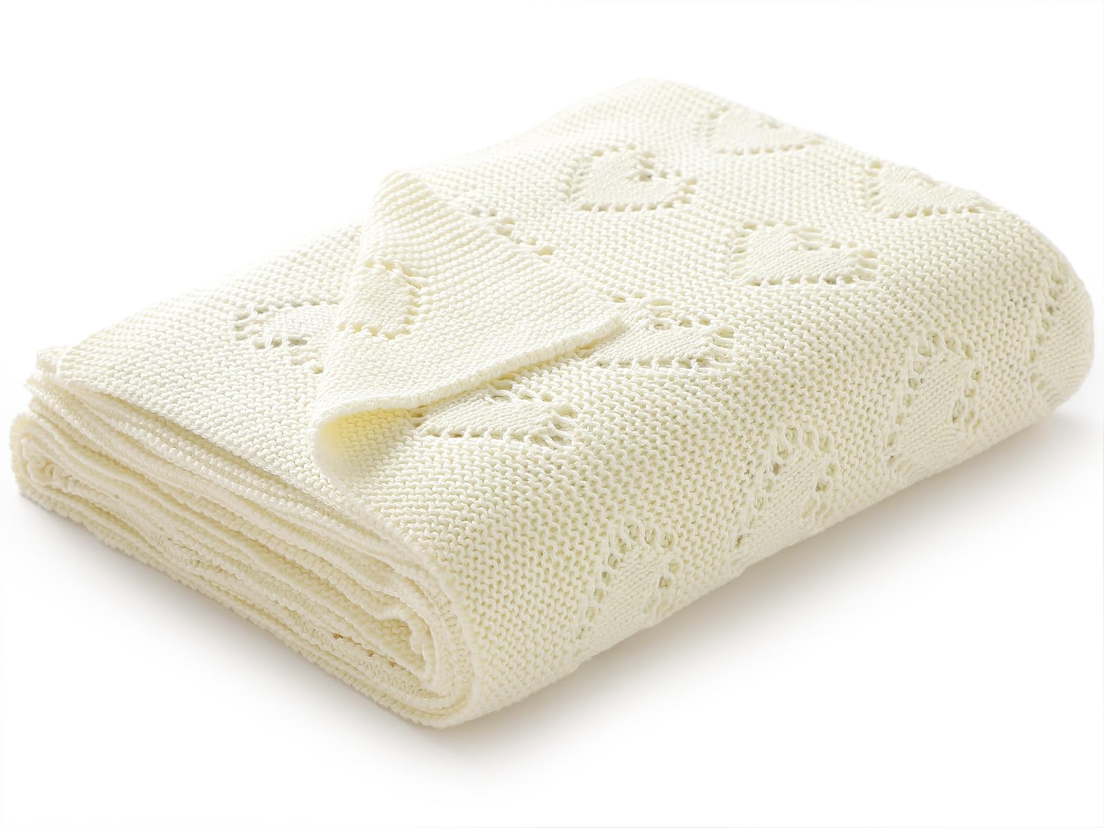 mimixiong 100% Cotton Knitted Cellular Baby Blanket, 100 x 80cm (Ivory)