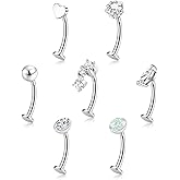 ORAZIO 7 Pcs Belly Button Ring Surgical Steel Hypoallergenic Floating Belly Button Rings for Women Flat Back CZ Opal Internally Threaded Long Bar Navel Piercing Jewelry 14G Gold Silver Tone