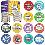 Funny Stone Coasters For Drinks with Holders | 12 Set Absorbent Cool Ceramic Coasters and Modern Holders with Cork Back | Personalized Cute Marble Coaster with Sense of Humor for Table Bar Glass