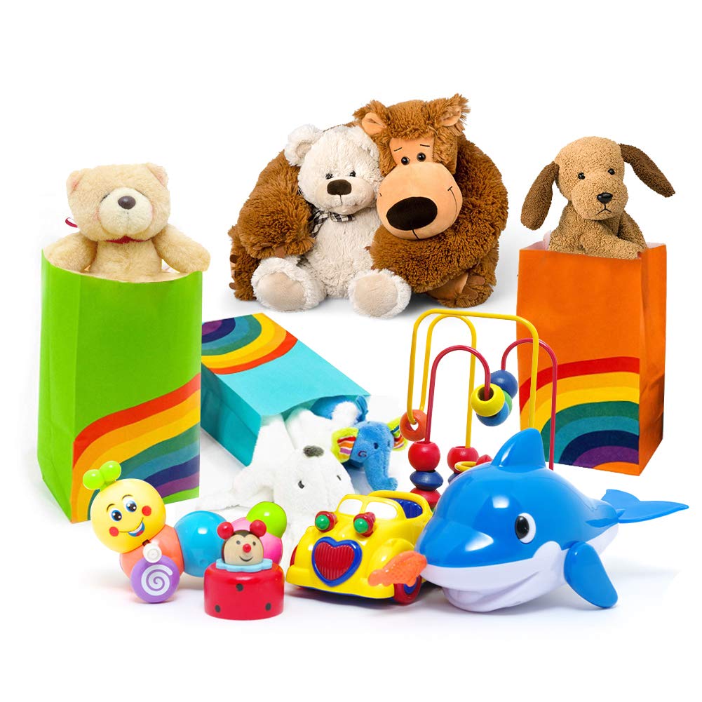 LovesTown 48Pcs Rainbow Paper Gift Bags,8 colour Rainbow Party Bag Rainbow Gift Bag Birthday Gifts and Party Favors Multi-use for Girls Boys Kids Party Supplies