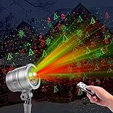 Christmas Lights, Waterproof LED Red and Green Star Motion Fairy Shower Magic Landscape Projection Lighting Slide Show Projector Display for Outdoor Outside House Holidays Xmas Decoration(Silver)