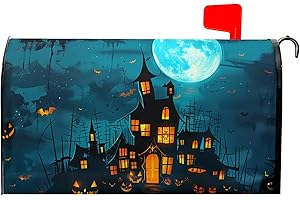 MIAOQUHE Halloween Castle Mailbox Covers Magnetic Standard Size 21"x18" Halloween Mailbox Cover Scary Night Pumpkins Halloween Mailbox Decorations Letter Post Box Cover Wrap for Welcome Home Garden Outdoor