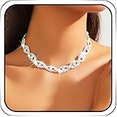 ACEDRE Rhinestone Choker Necklace Silver Bling Diamond Fancy Prom Chain Jewelry for Women