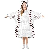 YETTASBIN Baseball Seams Wearable Blanket Hoodie for Kids, Oversized Soft Cozy Flannel Sweatshirt Blanket with Pocket